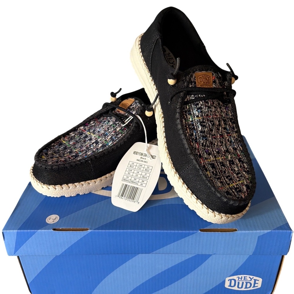 Hey Dude Wendy Women's 12 Funk Crafted Tweed Black Multi Color Loafers Slip on